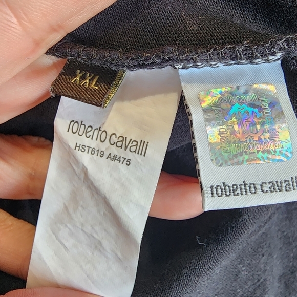 Roberto Cavalli Black T-Shirt Tee Leopard Cheetah Logo Shirt L - Picture 5 of 6